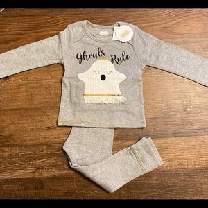 Mudpie Fall Holiday Ghost Ghouls Gray Top Pants Outfit Set 12 Months